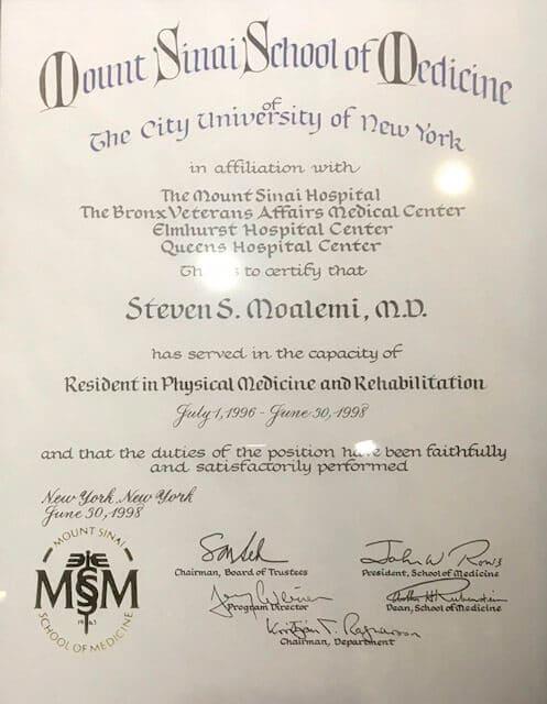 Dr Steven S Moalemi Pain Doctor Nyc