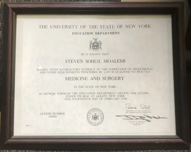Dr. Steven S. Moalemi, MD Certificate